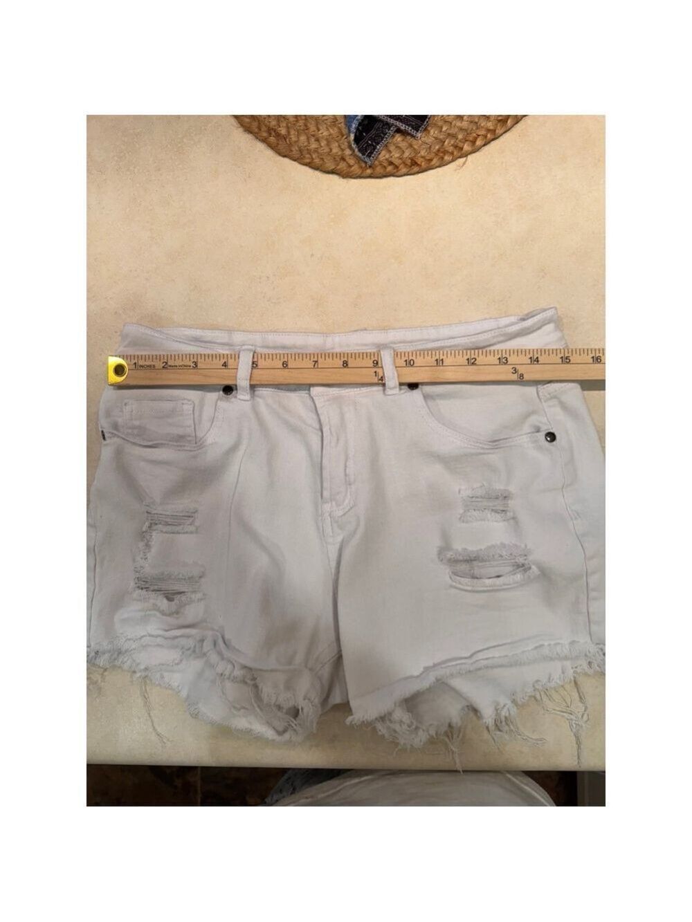 High Rise White Denim Jean Shorts Y2K - Picture 2 of 4
